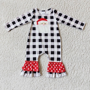 Santa plaid Ruffle Plaid Romper