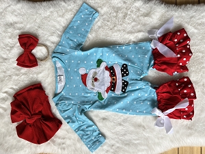 Blue Santa Romper with Ruffles